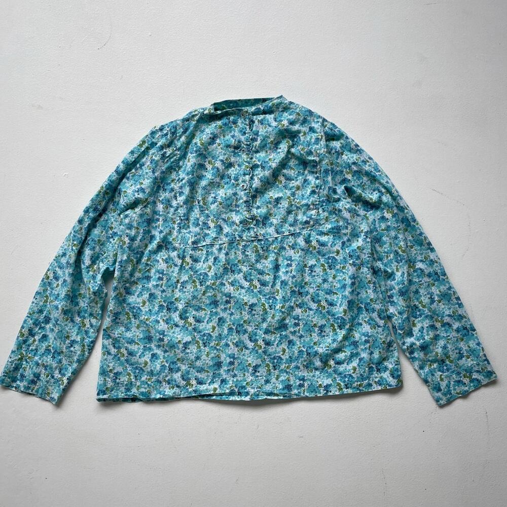 Vtg 60s Mode O' Day Blue Floral Long Sleeve Womens Top / Sz S/M Retro Boho